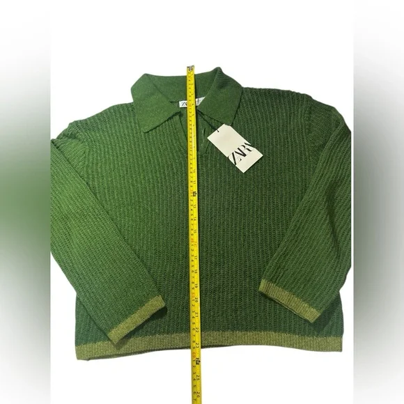 Zara Green Open-Knit Polo Sweater Size S - New with Tags - Picture 4 of 13